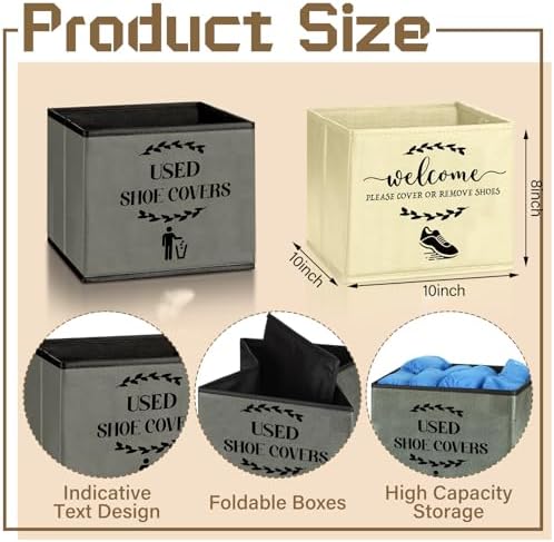 2 Pcs Shoe Cover Boxes Dispenser Storage Bins, Gray, Beige