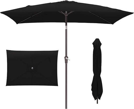 JEAREY 6.5x10 ft Rectangular Patio Umbrellas Rectangle Outdoor Umbrella with Push Button Tilt and Crank, Market Table Umbrella 6 Sturdy Ribs UV Protection for Poolside Garden Backyard Deck, Black