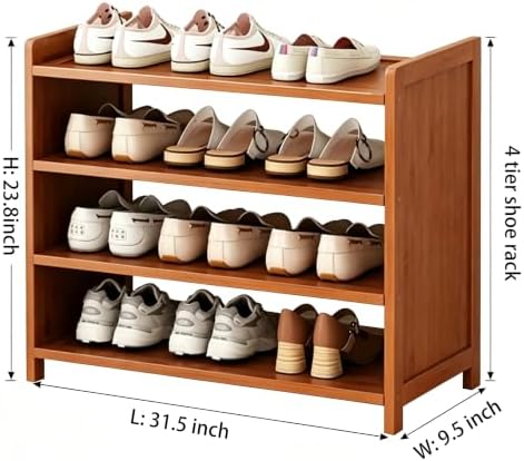 Bamboo Shoe Rack Shoe Cabinet Shelf Storage Organizer Shoe Stand for Entryway, Hallway, Bathroom and Living Room, 4 Tier Brown