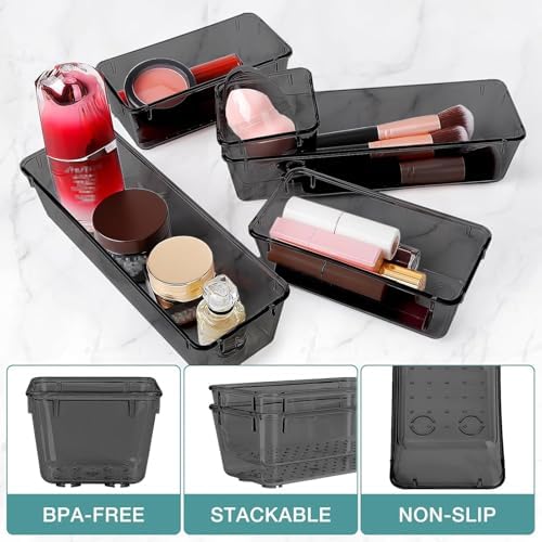 13 PCS Drawer Organizer Set, 5 Size Bathroom and kitchen organizer Trays | Bathroom and kitchen Drawer cabinet organizer Trays, Clear Storage Bins for Makeup, Jewelry, Utensils and Gadgets