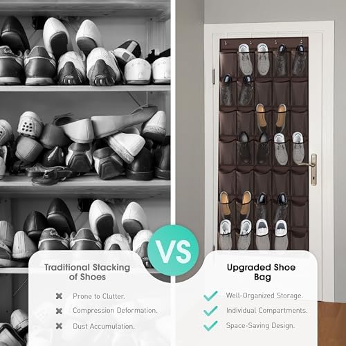 WVM Over the Door Shoe Organizer with 35 Breathable Mesh Pockets, Hanging Shoe Organizer for Door with 4 Metal Hooks, Large Capacity Closet Storage for Shoes, Accessories