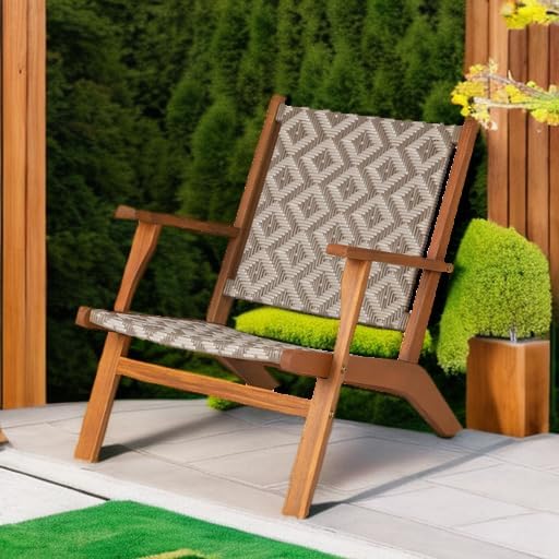 Balkene Home 64158 Vega Natural Stain Outdoor Chair All Weather Wicker Outdoor Chair Acacia Wood Construction Mid Century Design Comfortable Reclining Armchair - Diamond Weave Wicker