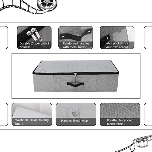 2PCS Foldable Under Bed Storage Container with Plastic Support Liner, Handles, Zipper lid, Sweater Pillow Blankets ClothesStorage Organizer for Bedroom and Closet, 29×15×7inch, Dark Grey