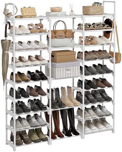 WOWLIVE 9 Tier 3-Column Shoe Rack, 50-55 Pairs Stackable White