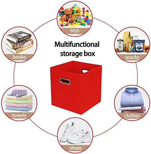 Fabric Cloth Storage Bins,Fabric Cube Bins Organizer with Dual Handles Foldable Cube Storage Baskets for Home Bedroom Storage,Set of 3,(Red)