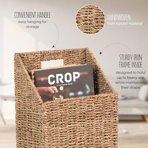 Wicker Hanging Storage Basket (10,5"Lx6,5"Wx13"H), Set of 2 Wall Baskets, Seagrass Baskets, Wall Decor Wicker Basket Hanging for Organizing Files, Mails, Books, Magazine,...