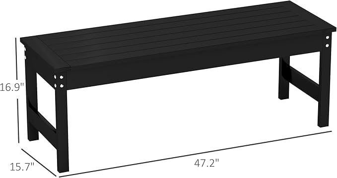 Outsunny 47" Outdoor Bench, 2-Person HDPE All-Weather Garden Bench Seat, Backless Patio Bench with Slatted Seat, Rot and Fade Resistant for Yard, Porch, Park, Black