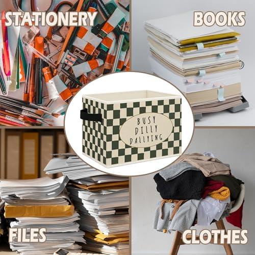 Funny Kids Playroom Foldable Storage Bins Box with Handles, Retro Neutral Checkered Collapsible Toys Books Clothes Organizer Basket for Kids Boys Girls Playroom Bedroom Bathroom