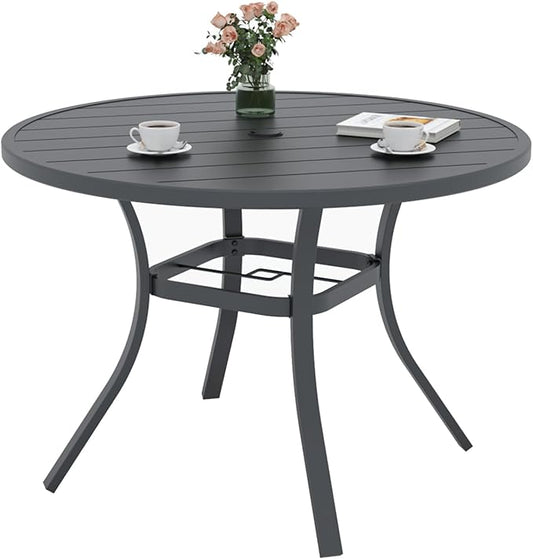 Anmutig 4 Person 41" Patio Round Table with Adjustable Umbrella Hole for Outdoor 3.4ft Black All Weather Metal Dining Table