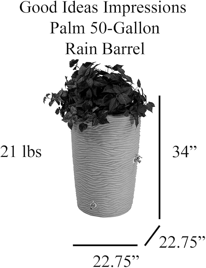 Good Ideas IMP-L50-BLK Impressions Palm Rain Barrel, 50-Gallon, Black