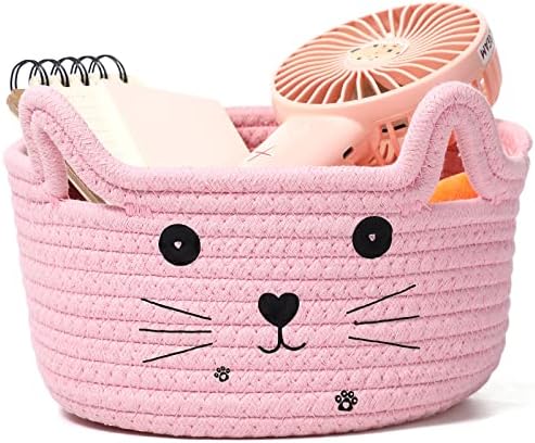 Zopeal Cat Woven Gift Basket Storage,8.3 x 4.7 Inch,Pink