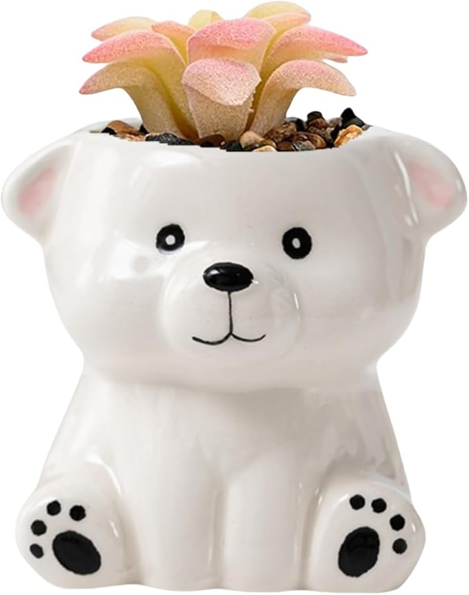 Cute Animal Ceramic Succulent Planters, Small Bonsai Planter, Aloe Cactus Succulent Plant Pots with Drainage Indoor Outdoor Use for Office Home Garden Decoration, Plants Not Included (Sea Bear)