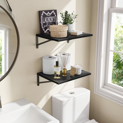 Fixwal 2pcs 11.8in Deep Floating Shelves for Wall (Black, 15.7" L)