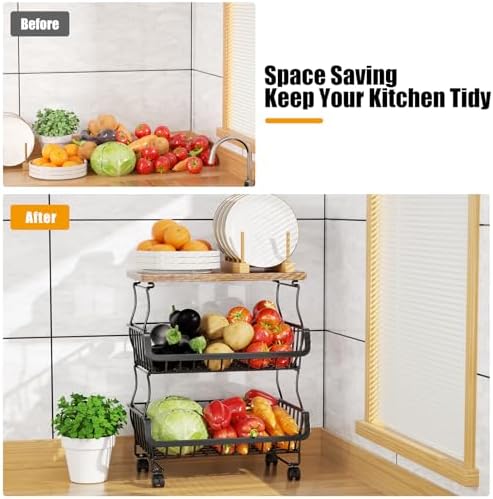 Gsiekare 5 Tier Fruit and Vegetable Basket for Kitchen with Wheels
