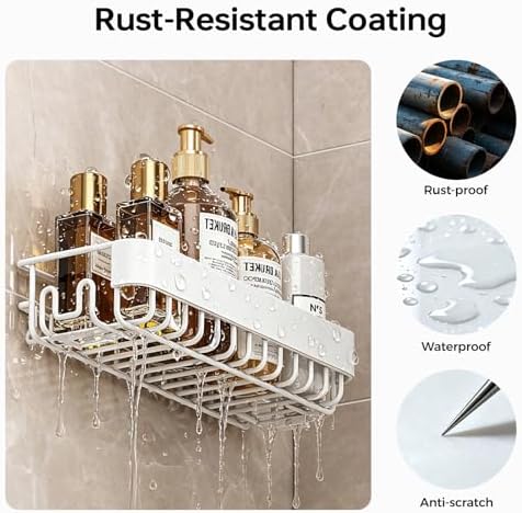 KINGRACK Shower Caddy Adhesive 4-Piece Rust-Resistant Shower Shelves, No-Drill Bathroom Shower Organizer with Large Capacity for Bathroom, Kitchen, and Laundry,White