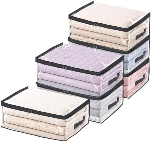 Blanket Storage Bags 6 Pack 35L Clear Plastic Clothes Closet Organizer