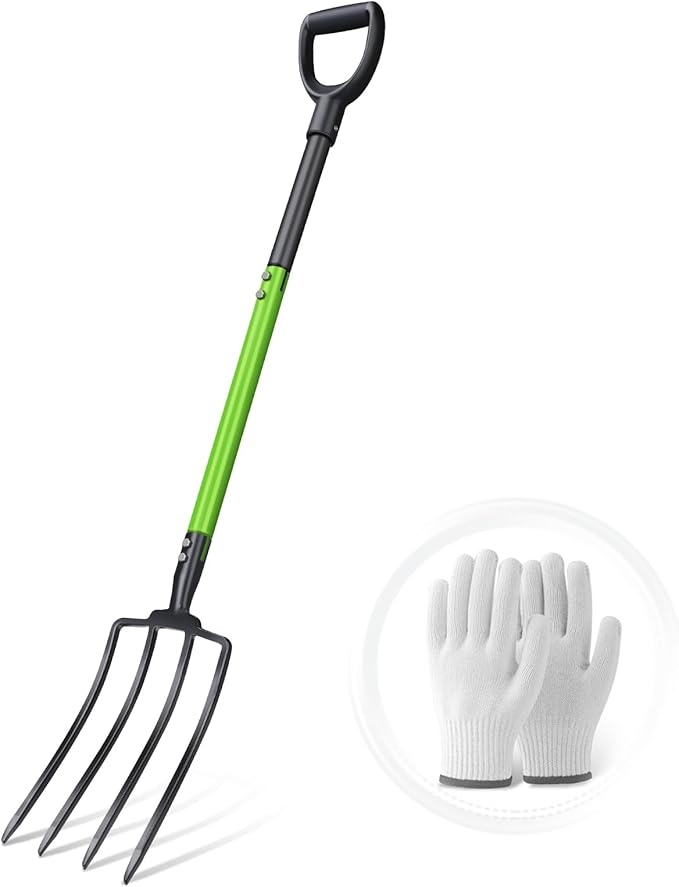 GARDENWORK Pitch Fork,Pitch Forks for Garden,45-Inch Gardening Fork with 4 Tines,Heavy Duty Digging Spading Fork for Compost,Manure,Mulch,Aeration,Steel Handle & Strengthen Fork Head