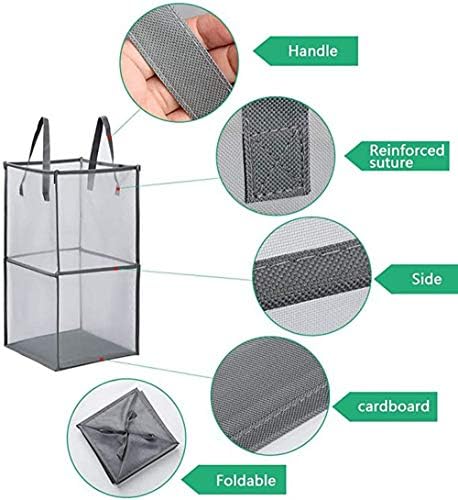 Pop Up Laundry Baskets - Mesh Collapsible Laundry Hampers Storage with Handle - Foldable for Washing Storage, Great for The Kids Room, College Dorm, Travel Organizer (Grey/Double Layer)