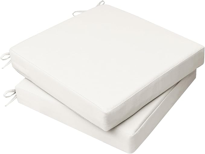 AAAAAcessories Outdoor Seat Cushions for Chairs, Waterproof, Fade-Resistant, 20" x 20" x 3", Patio Furniture Replacement Cushions, Set of 2, Creamy White