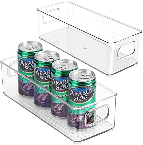 Stackable Plastic Food Storage Bin with Handles for Kitchen Pantry, Cabinet, Refrigerator, Freezer - Organizer for Fruit, Yogurt, Squeeze Pouches - BPA Free, 10" Long - 2 Pack – Clear