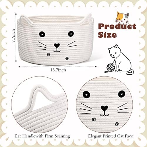Zopeal Cat Woven Gift Basket Storage,13.7 x 7.8 Inch,White