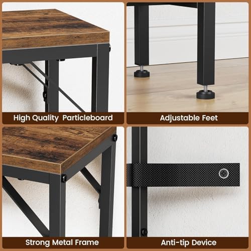 Narrow Console Table, 47.2" Long Entryway Table with Storage Power Outlets | Hallway Table, Mordern Industrial Sofa Tables for Living Room, Bedroom, Foyer, Office, Anti-tip Kit, Rustic Brown