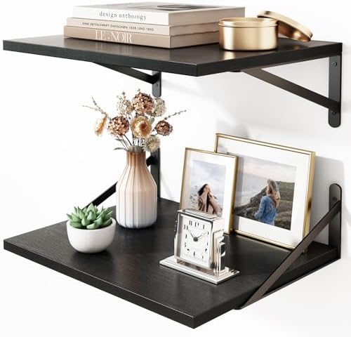 Fixwal 2pcs 11.8in Deep Floating Shelves for Wall (Black, 15.7" L)