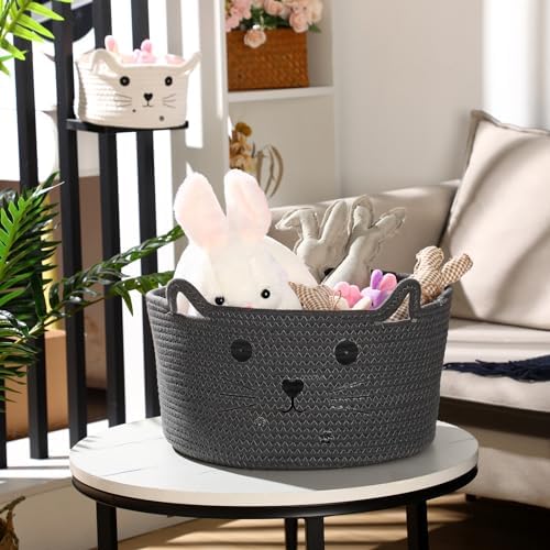 Zopeal Cat Woven Gift Basket Storage,13.7 x 7.8 Inch,Dark Grey