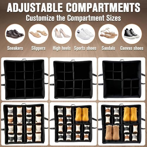 2 Pack Shoe Storage Organizer Box for Closet Adjustable Dividers
