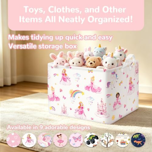Kids Basket with Handles, Storage Toy Box for Girls, Princess