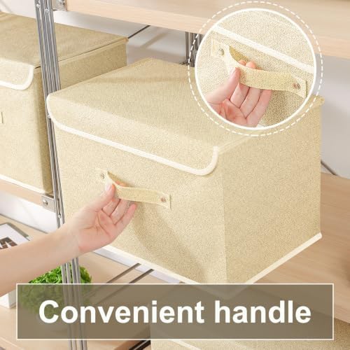 Storage Bins with Handles,Grey and Beige,15x9.8x9.8in,1 Pack | Storage Baskets with PP Board Support,Washable Wardrobe Organisers with Lids,Stackable Organization Bins for Socks,Ties,Scarf