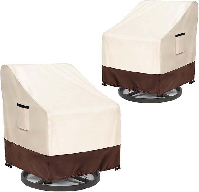 Patio Chair Covers 2 Pack, 33W x 35D x 38.5H inches, 600D Heavy Duty Waterproof Outdoor Furniture Cover, Patio Furniture Covers for Lawn/Garden Chiars, Beige & Brown