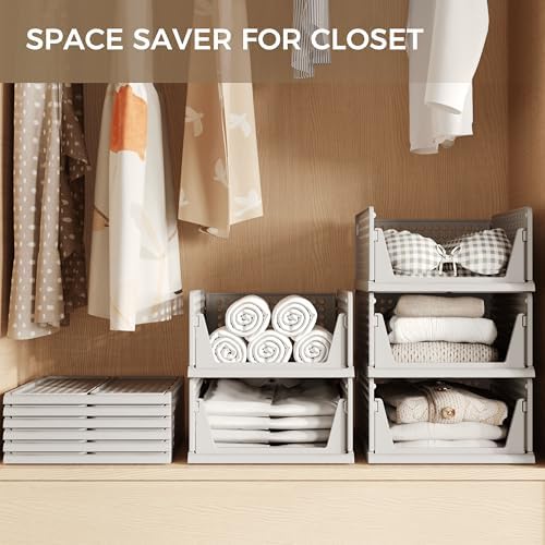 Pinkpum 6 Pack Closet Organizer Storage Bins Stackable Plastic Drawer Shelf