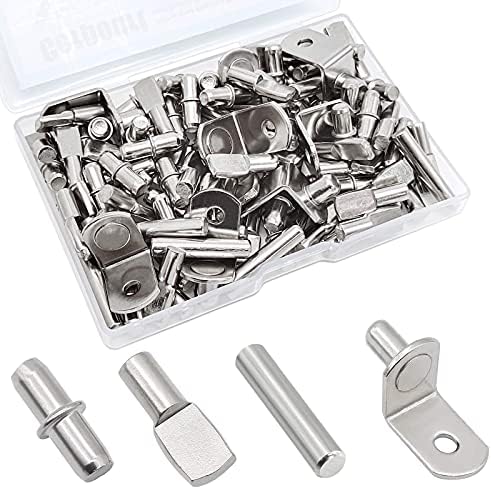 104Pcs Shelf Pins Kit,4 Styles Nickel Plated Shelf Support Pegs,Bookshelf Pegs for Shelves,Cabinet Shelf Bracket Pegs Shelf Pins Holders for Kitchen Furniture & Closet ( 5mm & 1/4inch )