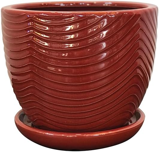 Garden & Home Red 8 Inch Indoor Ceramic Plant Pot with Attached Saucer and Drainage Hole for House Plants, Herbs, Flowers, Succulents, Snake Plants, Mom's Gift, Standard Pot
