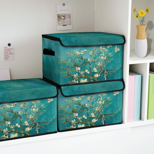Stackable Storage Bins with Lids,Closet Organizers Fabric Box for Home and Office,Blanket Clothes Organizers,Under Bed Storage Containers 3 Pack