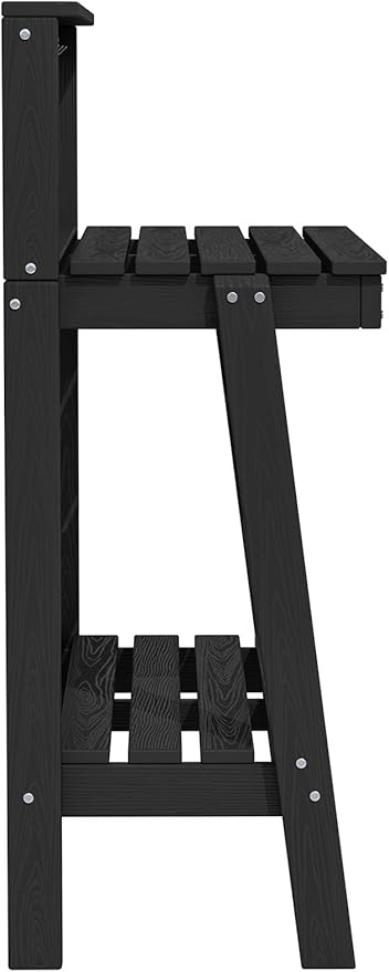 SERWALL Potting Bench Outdoor with Storage, 3-Tier HDPE Gardening Table with Angled Legs & Tool Hooks, All-Weather Heavy Duty Potting Table for Patio, Backyard, Garden, Black