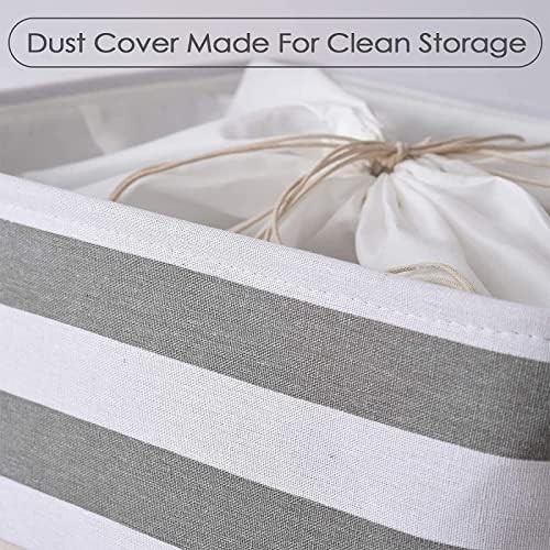 TheWarmHome Jumbo Storage Bins Baskets, Sturdy Fabric Organizing Basket W/Handles, Decorative Foldable Storage Baskets for Shelves Closet Nursery Toy (Grey&White Stripes 3 Pack, 20.5Lx15.7Wx13.8H in)