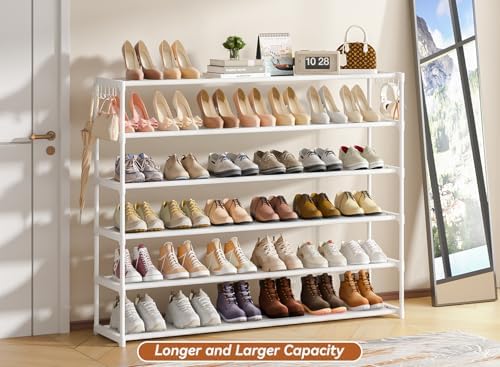 LUKYTOWER Extra Long Shoe Rack 6 Tier 39Pairs with 2 Hooks