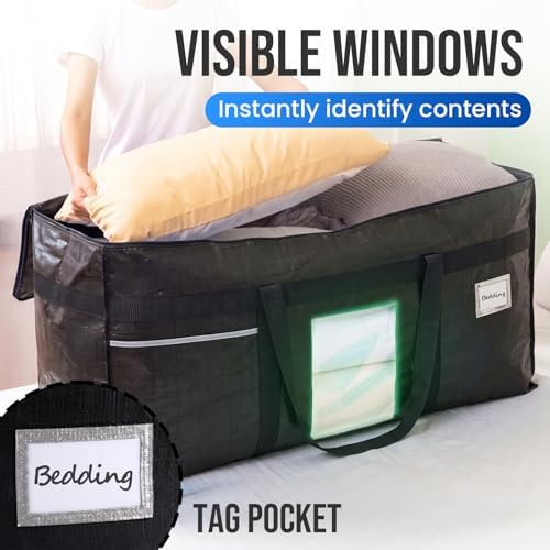 TAILI 1 Pack XXL Storage Bags with Visible Window and Handy Pocket,Black