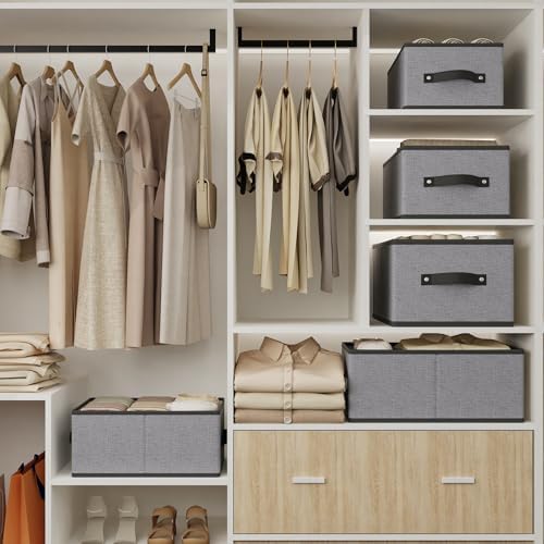 Storage Baskets with Handles,16.1×9.8×6.5In,Gray Boxes,2Pack