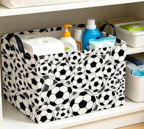 Rectangle Storage Basket with Handles,Collapsible Storage Bin, Gift Basket, Books Box, Room Decor(Soccer)