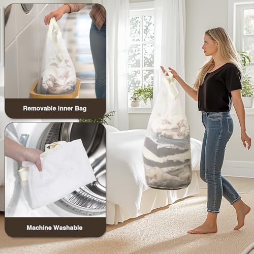 Bathola Slim Laundry Hamper with Lid, 75L Small Laundry Basket, Beige