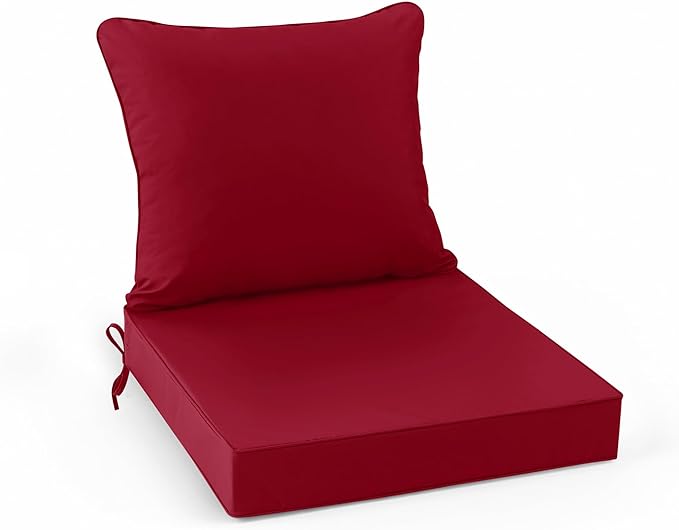 Summsun Outdoor Chair Cushions, Waterproof Back Pillow and Seat Cushion Set for Patio Furniture, Outdoor Sofa Replacement Cushions with Removable Cover, 22 x 22 Inch, Red, 1 Set