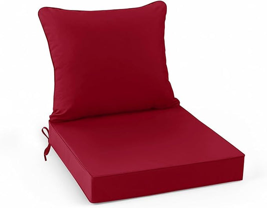 Summsun Outdoor Chair Cushions, Waterproof Back Pillow and Seat Cushion Set for Patio Furniture, Outdoor Sofa Replacement Cushions with Removable Cover, 22 x 22 Inch, Red, 1 Set