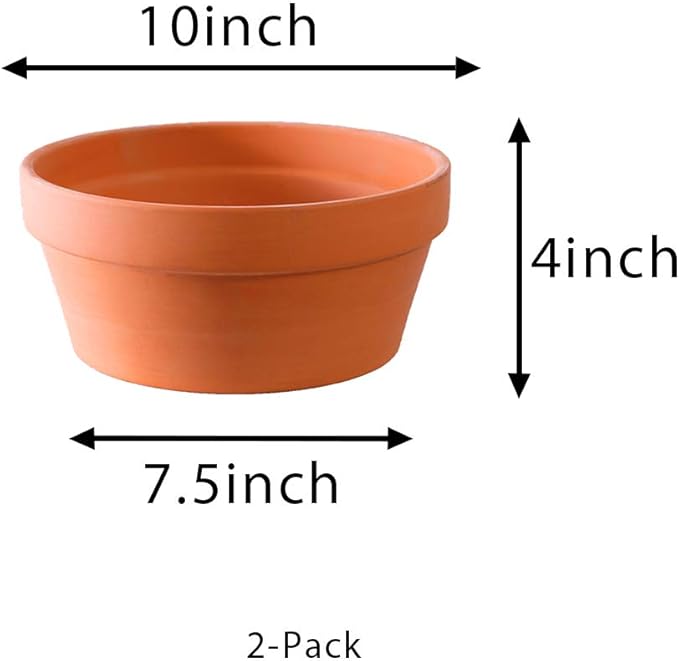 Yishang Large Terracotta Pots for Succulent - 10 Inch Cactus Plant Containers Indoor Garden Bonsai Pots with Drainage Hole - Set of 2, Unglazed Clay Ceramic Pottery Planter