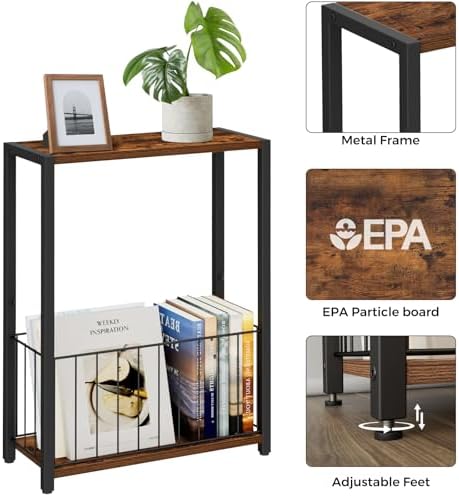 Homleke Narrow Side Table with Magazine Holder, Skinny End Table