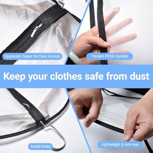 Garment Bag Covers (24''X55'' Set of 12) Lightweight White PEVA Breathable Bags with Study Full Zipper for Coat Protector Travel Laundry Wardrobe Closet