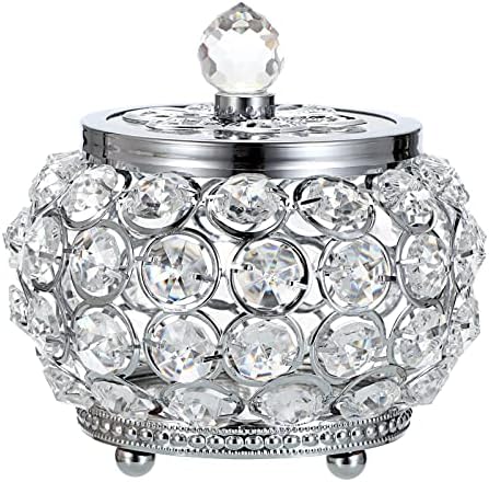 Hipiwe Crystal Jewelry Box with Glass Lid Small Trinket Organizer Mirrored Treasure Box Ring Holder Earrings Necklace Storage Box Keepsake Gift Box for Home Dresser Decor, Silver