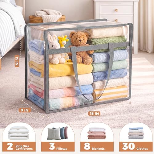 6 Pack Clear Storage Bags for Clothes, 45L Closet Organizers and Storage